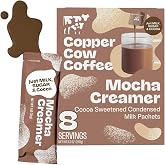 Copper Cow Coffee Sweetened Mocha Milk Single Serve Pour Over Creamers, 8pk | Vietnamese-Inspired, real cocoa &amp; cane sugar create sweetness, without refrigeration for hot drinks, iced latte or travelling