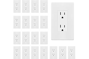 ENERLITES 20 Pack White Decorator Receptacle with Screwless Wall Plate, Standard Electrical Wall Outlet, 15A 125V, Self-Grounding, 2-Pole, 3-Wire, 5-15R, UL Listed, 61502-WSID, Non Tamper Resistant