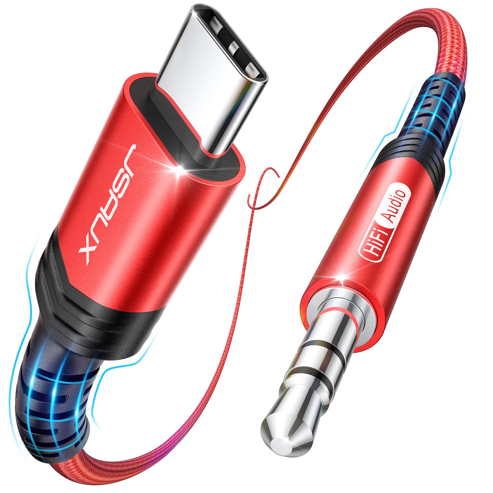 JSAUX USB C to 3.5mm Jack Audio Aux Cable [1M], Aux to USB C Headphone Type C Male Car Stereo Cord Adapter Compatible with iPhone 17 Air/16/15 Pro Max, Galaxy S25 S24 S23 Ultra, iPad Pro, Pixel-Red