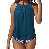 SUUKSESS Women Tummy Control Tankini Bathing Suit Ruffle High Waisted Swimsuit