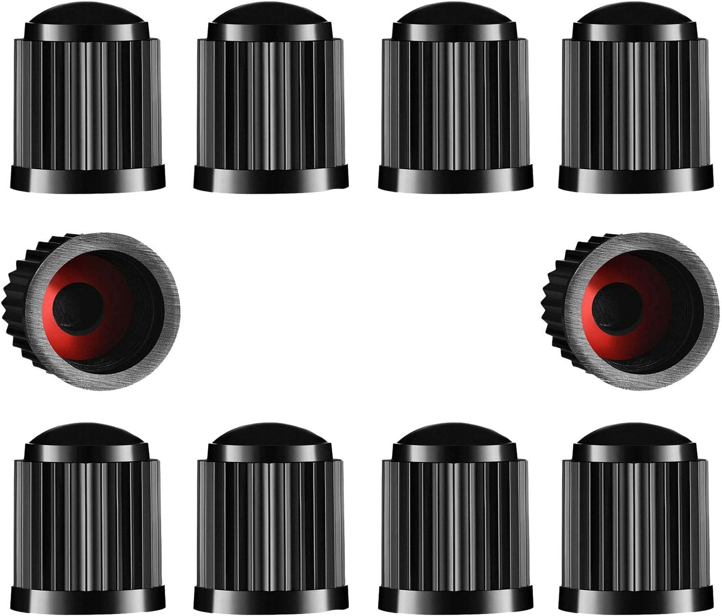 Amazon タイヤバルブキャップ 10個入りプラスチックカーバイクタイヤステムダストカバー レッドシールoリング付き に適 Suv 自転車 バイク トラック ブラック エアバルブキャップ 車 バイク