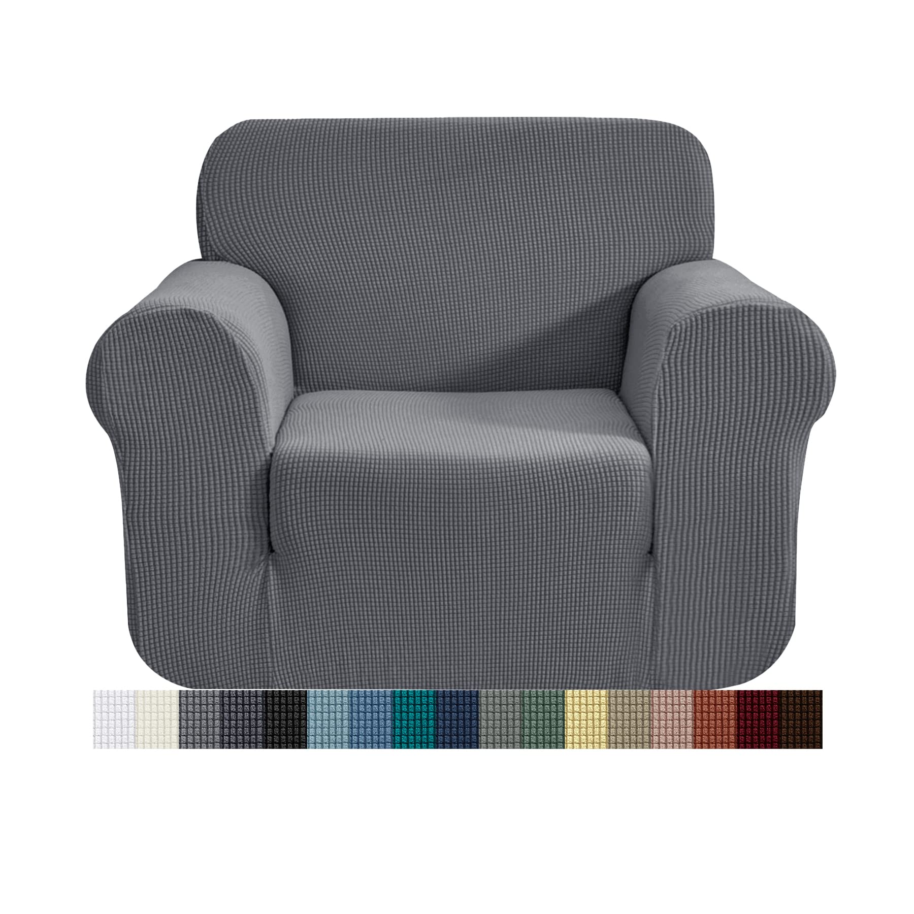 CHUN YI 1 Piece Jacquard Checks Stretch Fabric Couch cover, Stylish Sofa Slipcover For 1 Seater Armchair Couch Durable Furniture Protector(1 Seater,Light Grey)