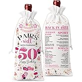 Sldpngo 50th Birthday Gifts for Her Him Wine Bag, 50 Year Old Birthday Gifts for Women, 50 Year Old Birthday Party Decorations for Women, Pairs Well with Turning 50 Wine Bag (White Pink)