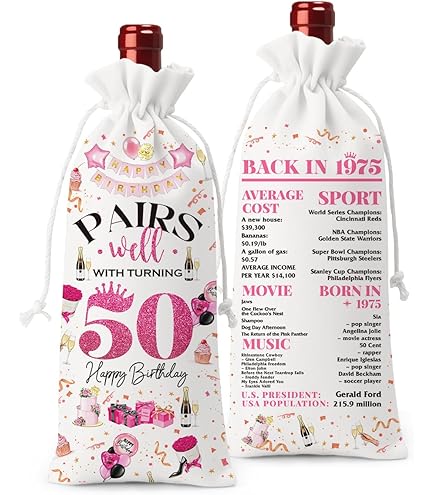 Sac à Vin Amusant Pour Anniversaire – Sacs Pour Bouteille De Vin D'anniversaire Pour Homme Et Femme Avec Cordon De Serrage En Toile De Jute Réutilisables Pour Décorations De 50e Anniversaire
