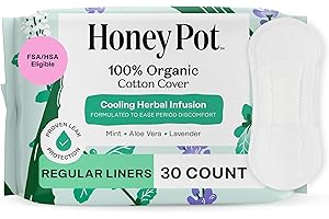 The Honey Pot Company - Herbal Everyday Panty Liners for Women - Infused w/Essential Oils for Cooling Effect & Organic Cotton Cover - Feminine Care - 30 ct