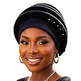 Woeoe Women Auto Gele Headwraps Gold Flower African Turban Pre Tied Beanie Caps Headwear
