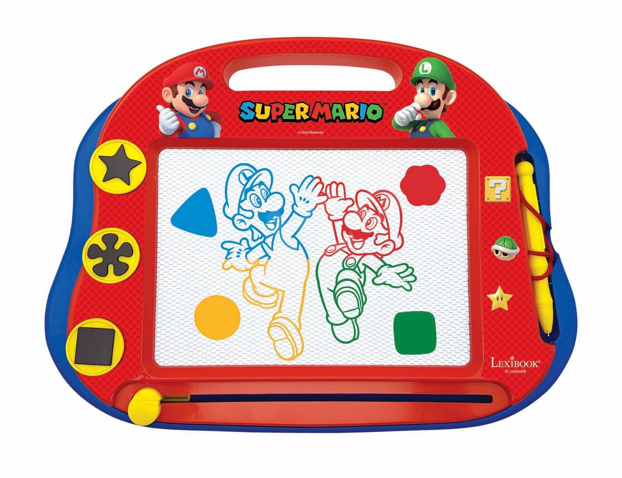 LEXIBOOK, Super Mario, Multicolour Magic Magnetic Drawing Board, Artistic Creative Toy for Girls and Boys, Stylus Pen and Stamps, Red/Blue, CRNI550