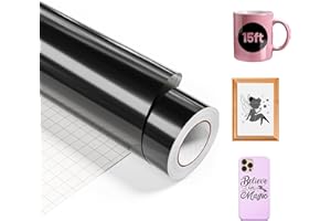 LOFFA Black Permanent Vinyl 12" x 15ft Roll, Glossy Adhesive Vinyl for All Cutter Machines, for Home Decal, Waterproof Permanent Vinyl for DIY, Art Craft Decor, Cup Coaster, Gift