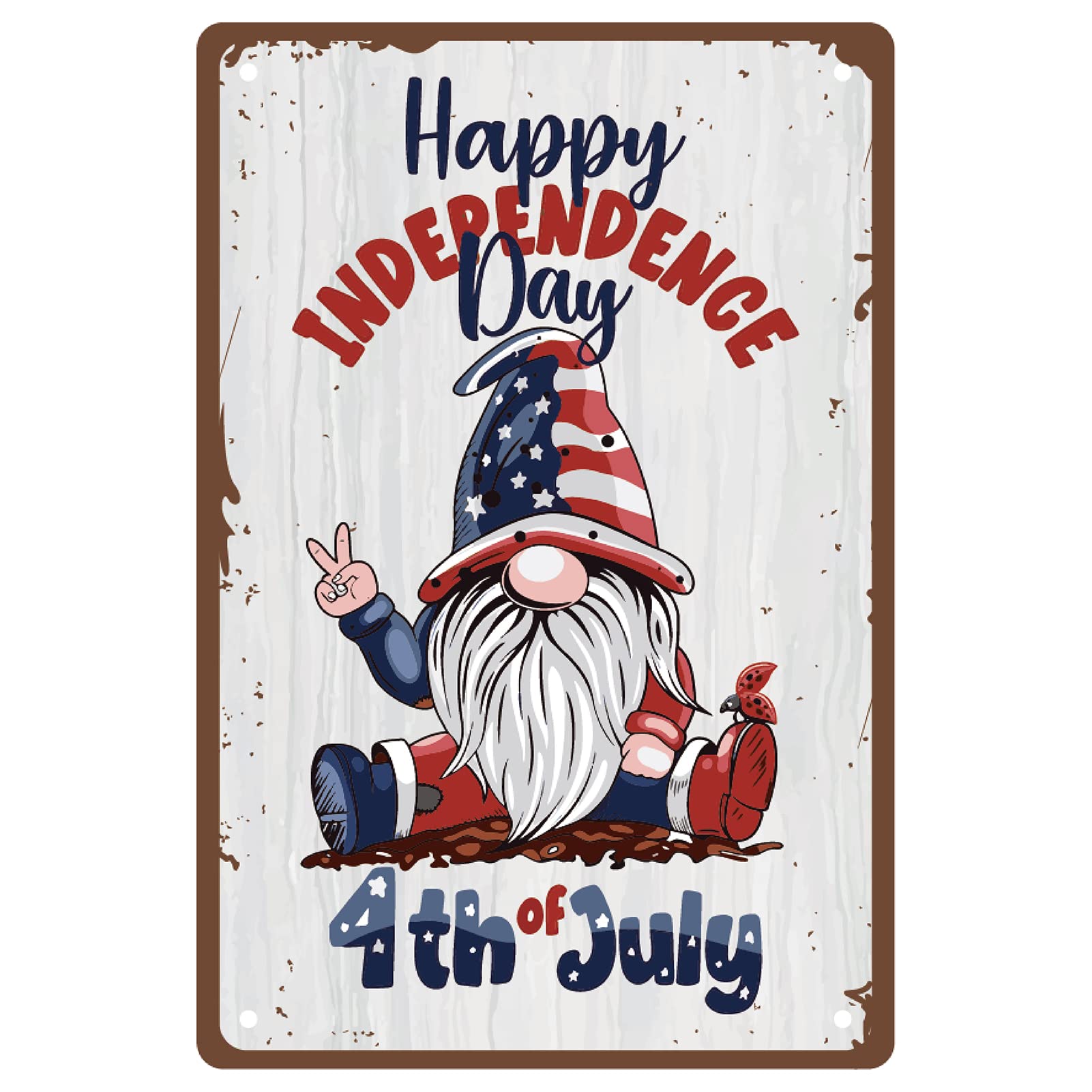 CREATCABIN Independence day Metal Tin Sign 4th of July American Flag Dwarf Funny Wall Art Decor Vintage Hanging Painting Plaques for Party Home Bedroom Living Room Cafe Holiday Ornaments 8 x 12inch