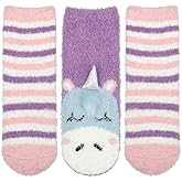 Panda Bros Girls Warm Fuzzy Fluffy Socks, Non Skid Slipper Socks for Kids, 3 Pairs