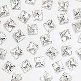 Square Crystal Rhinestones 10MM Clear Point Back Glass Gems Faceted Rhinestones Jewels Embelishments with Silver Plated Back for Crafts, Jewelry Making, Clothes, Shoes, Dress 50Pcs