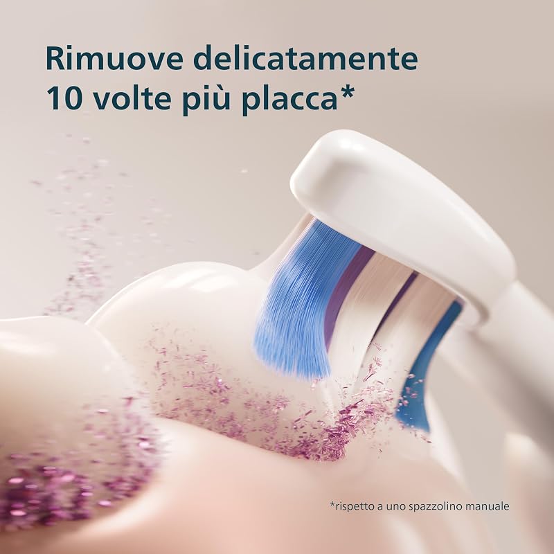 Sonicare 6100, spazzolino sonico con 2 modalità di spazzolamento e 3 livelli di intensità, avviso di pressione, EasyStart, SmarTimer, custodia da viaggio, bianco, HX7400/02 [Nuova tecnologia]