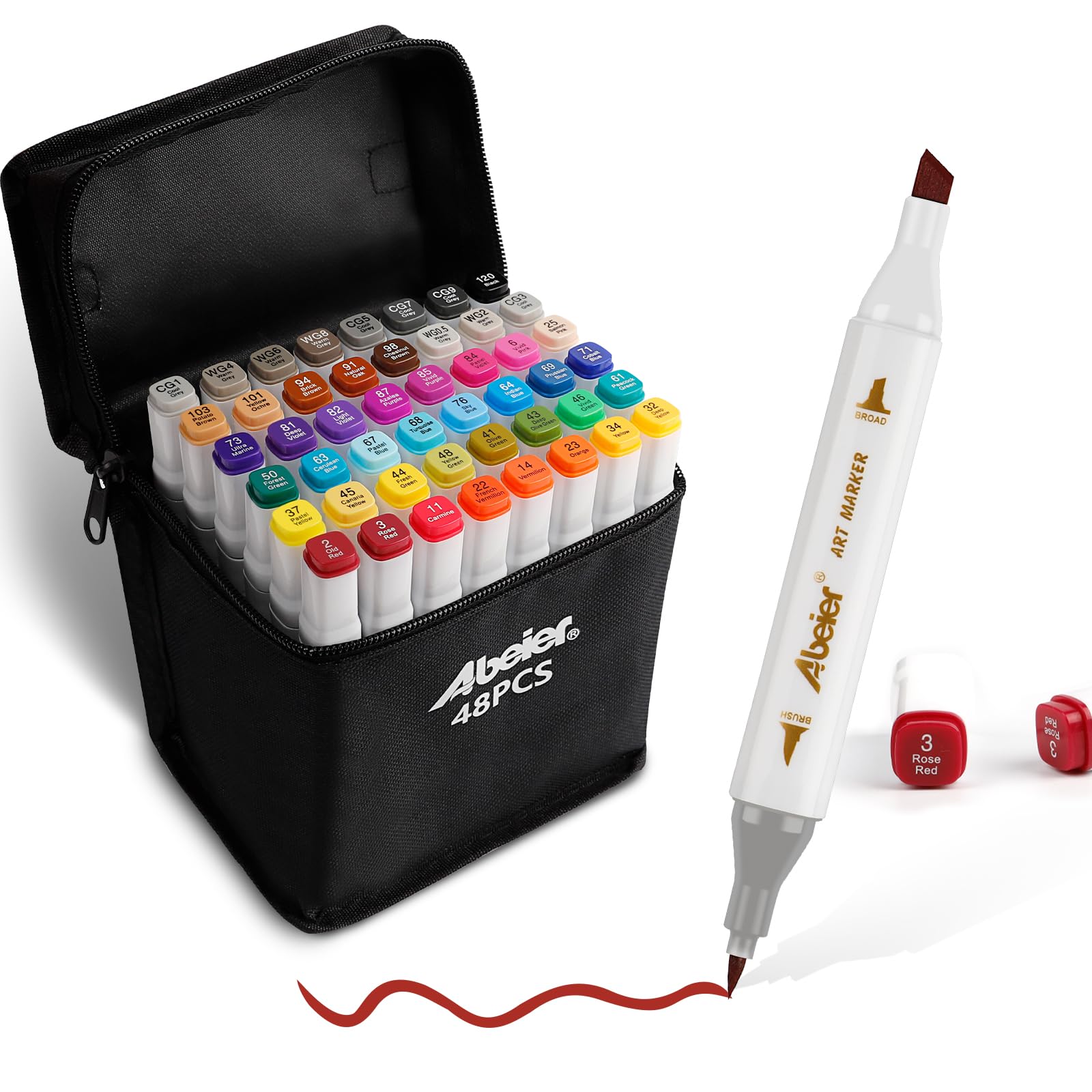 ABEIER Alcohol Brush Marker,48 Colors Dual Tip Marker Pen for Adult Colouring,Highlighter Markers Art Set for Teachers Office