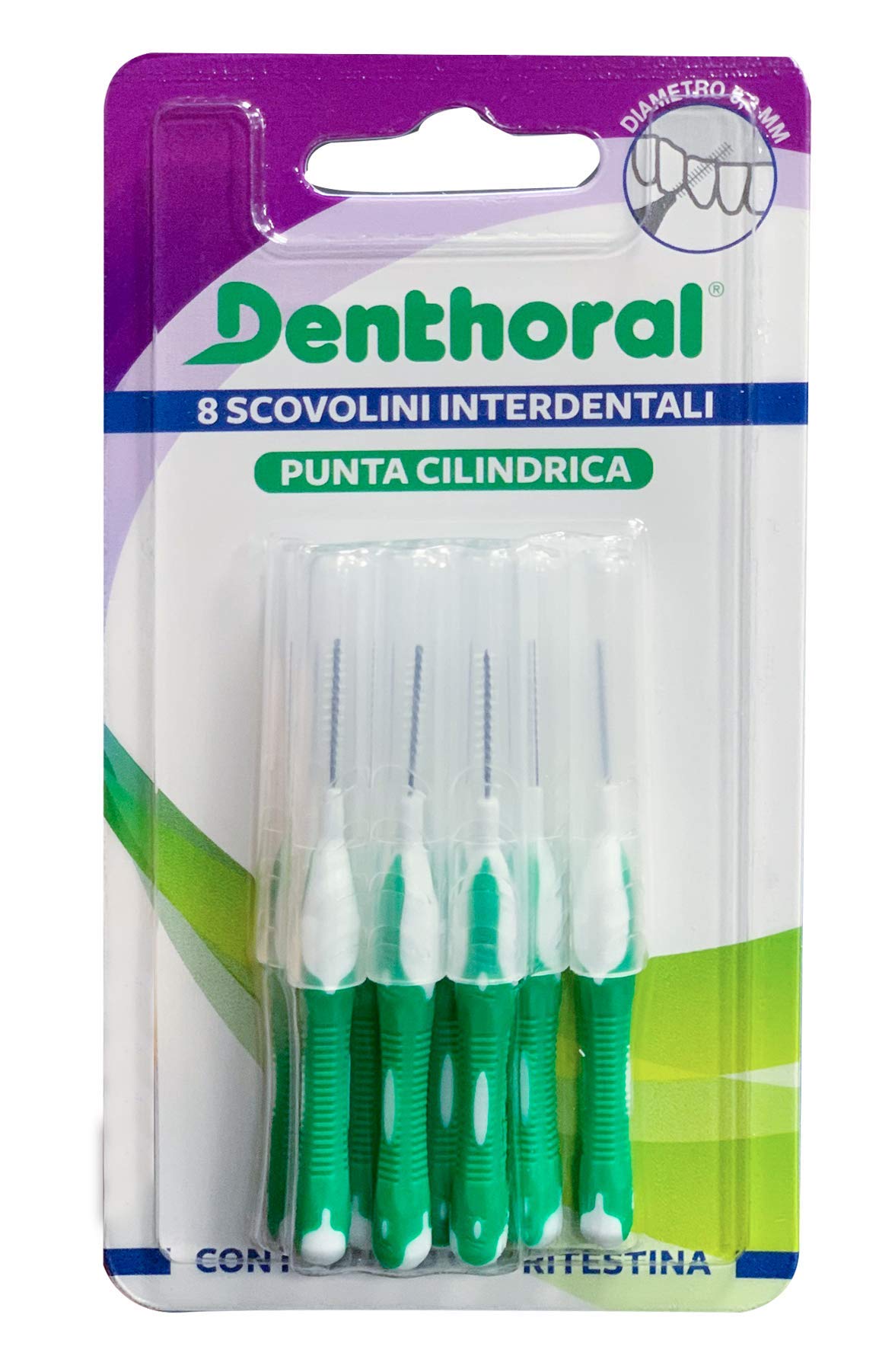 Denthoral 8 Interdental Brushes with Cylindrical Tip Diameter 0.3 mm with Hygienic Protective Cap - 21 g