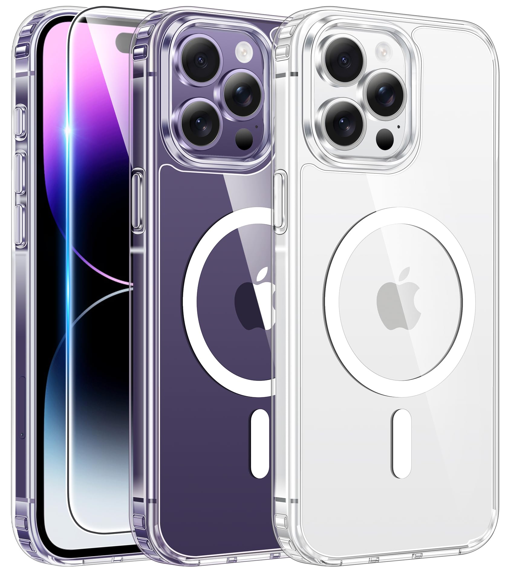 Photo 1 of FNTCASE for iPhone 14 Pro Case: for iPhone 13 Pro Case Clear Magnetic Drop Protective Slim Cases | Shatterproof Rugged Hard Crystal TPU Cover & Transparent Shockproof Thin Phonecase (A-Clear)