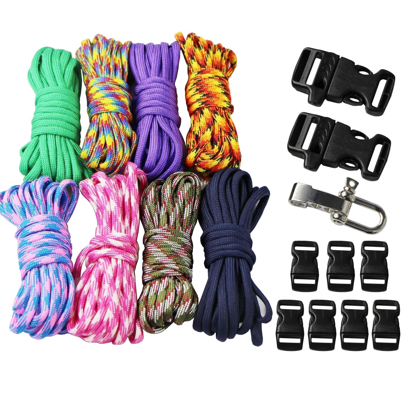 UOOOM 18 pcs Paracord Bracelet kit with Buckles Parachute Cord Outdoor Survival Rope Set DIY Manual Braiding(Style B)