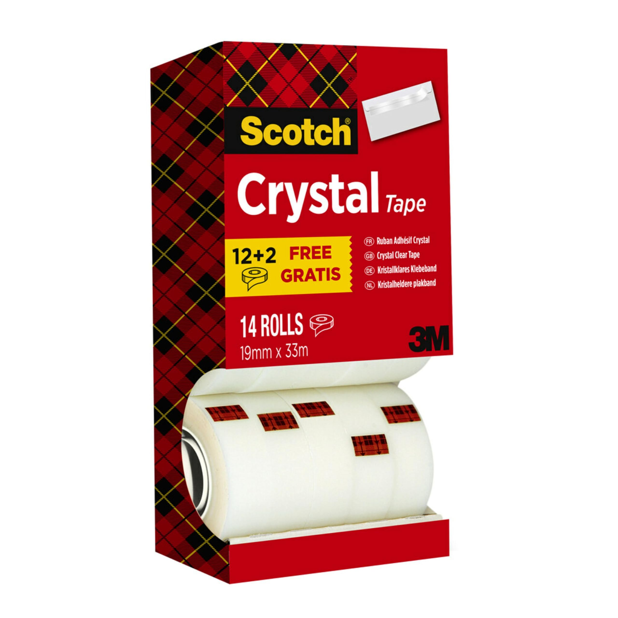 Scotch Crystal Clear Tape, Value Pack, 14 Rolls, 19 mm x 33 m - Provides a Strong and Permanent Bond