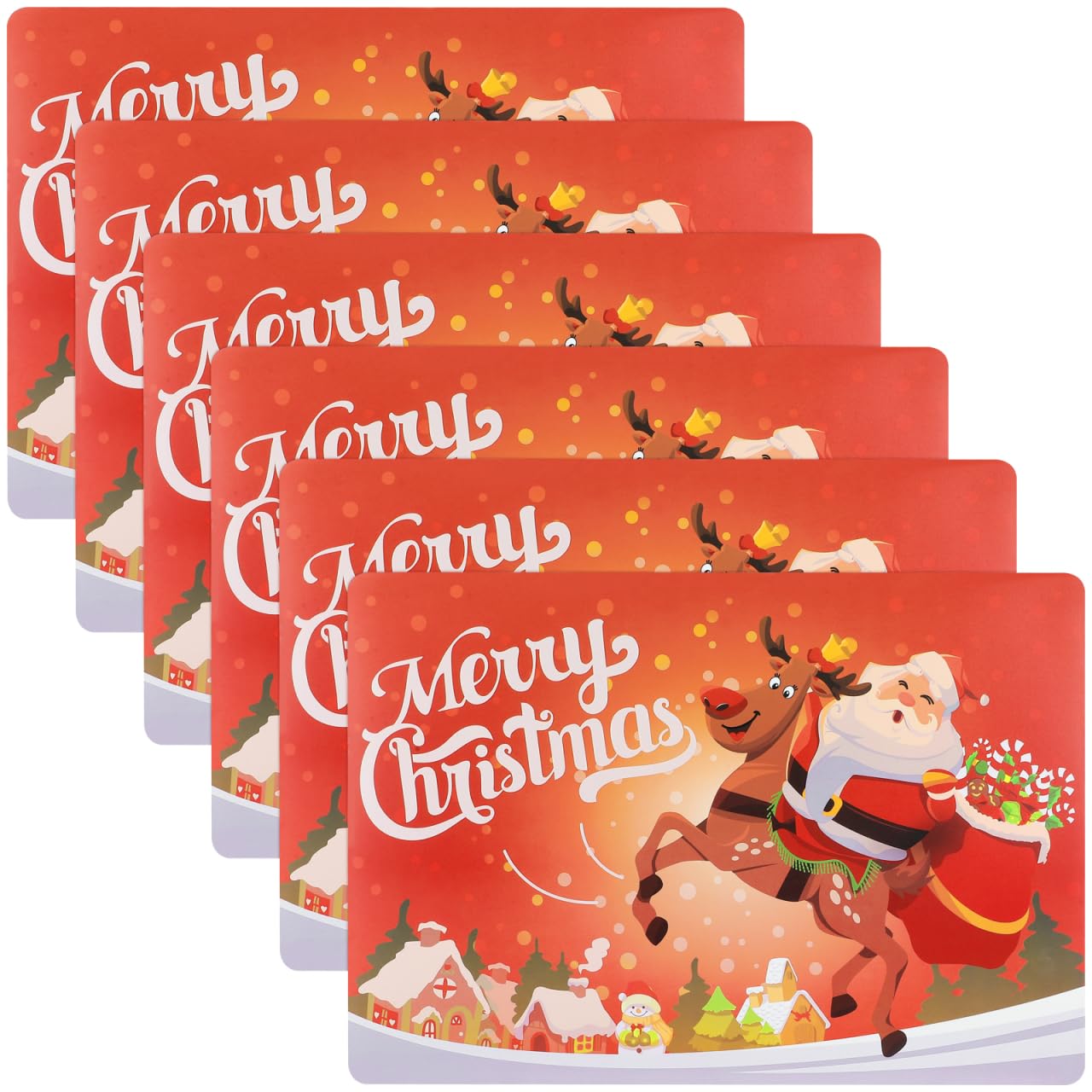 BESTonZON 6PCS Cute Christmas Placemats Christmas Party Table Mats Decoration, Heat Resistant/Waterproof/Washable/Non Slip PVC Table Place Mats, Xmas Placemat for Dining Decoration(44x30cm)