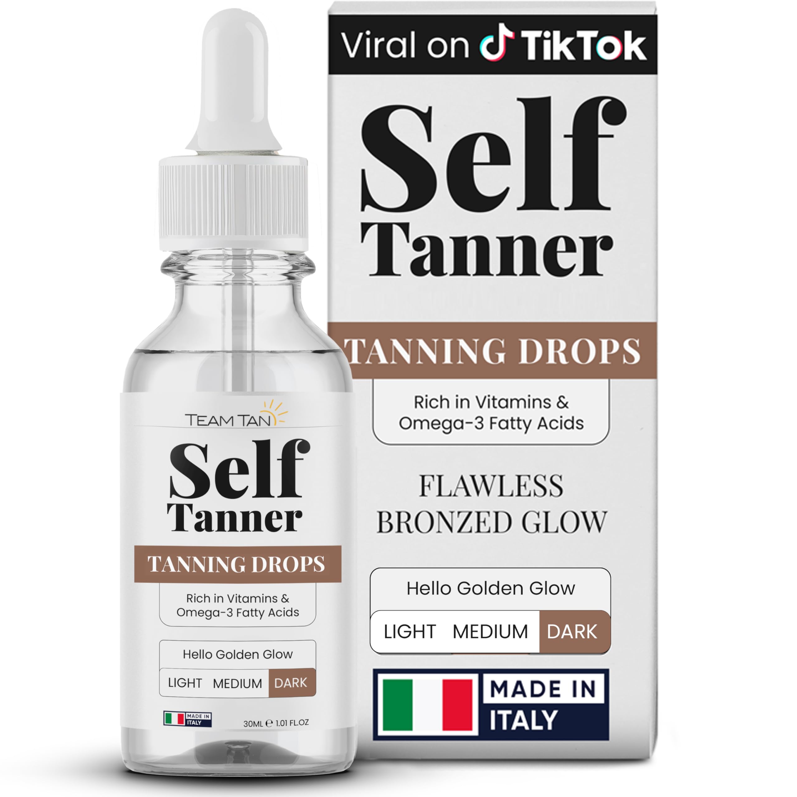 Photo 1 of **BB 5/27/27**Team Tan Self Tanning Drops - Fully Customizable Body and Face Tanning Drops, Active Skincare Ingredients Enriched Self Tanner Kit for Fake Tan, No Streaks or Nasty Smell (Dark)