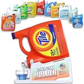Liquid Laundry Detergent Holder Stand with Drip Tray - 1 Pack - White | Easy Pouring, Rubber Feet, Secure Strap, Angled Stand, Fabric Softener Dispenser for Laundry Room Organization &amp; Storage