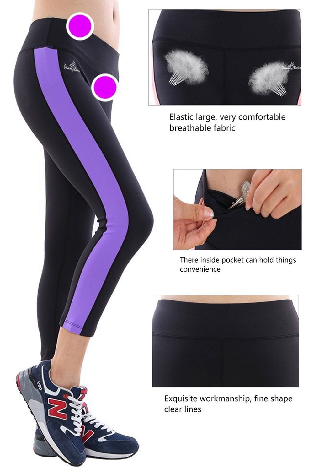 Yoga Capris Pants for Women Active Leggings with Pockets Running Tights M