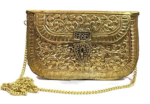 Trend Overseas Womens Brass Metal Vintage Ethnic Clutch (Gold)