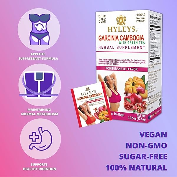 HYLEYS TEA GARCINIA CAMBOGIA GREEN TEA WITH POMEGRANATE FLAVOR – 25 TEA BAGS