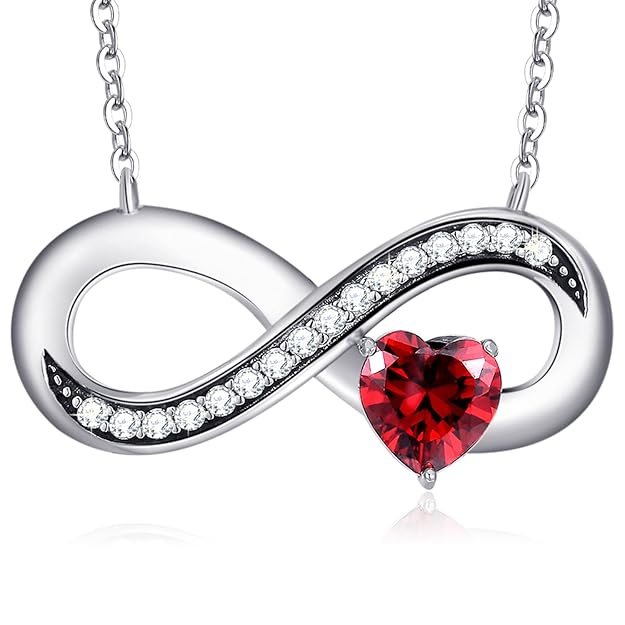MEGA CREATIVE JEWELRY Damen Kette aus 925 Sterling Silber Unendlichkeit Rubin Herz mit Kristallen von Swarovski