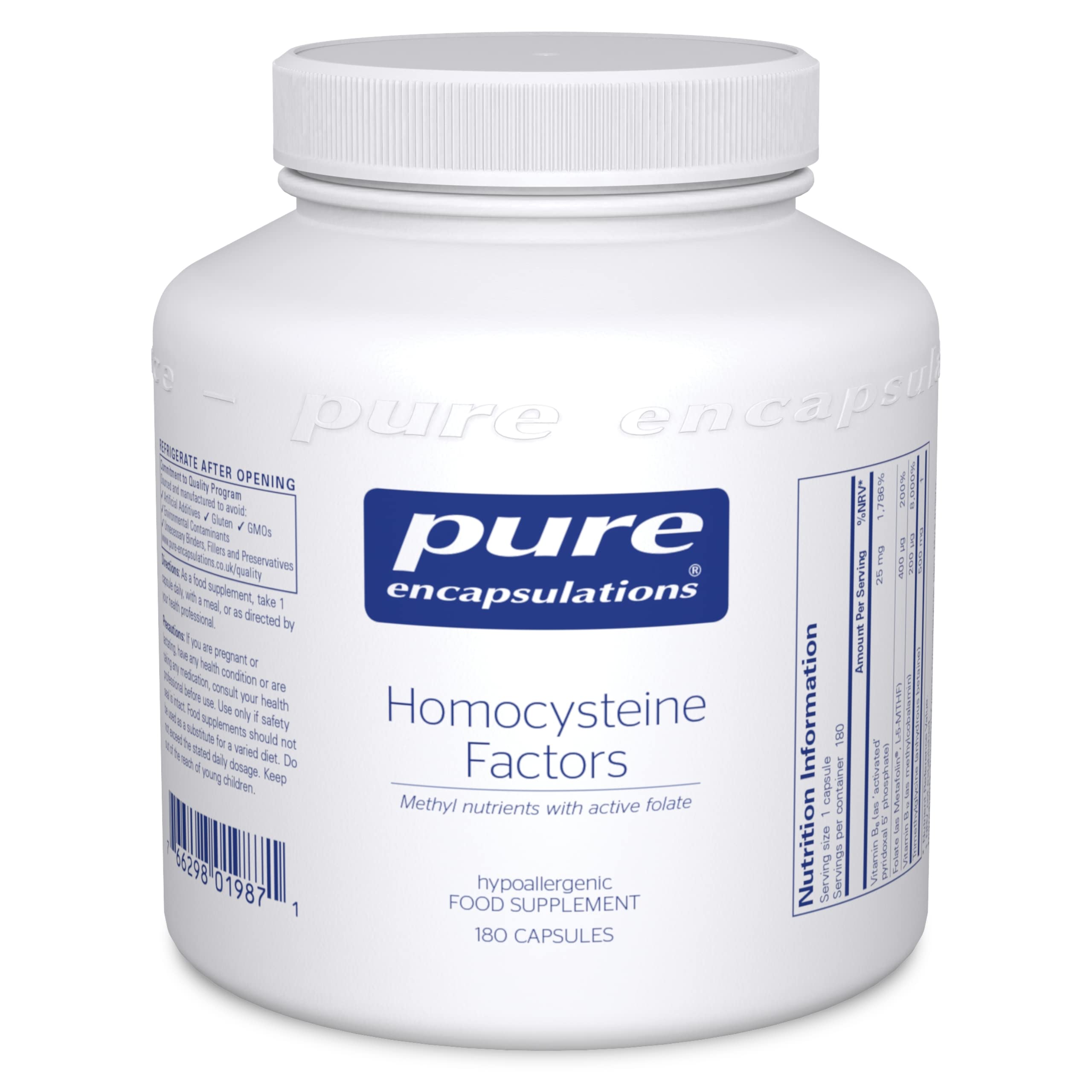 Pure Encapsulations - Homocysteine Factors - Hypoallergenic L-5-MTHF Supplement - Vitamin B6, B12, Natural Folate and Betaine - 180 Capsules