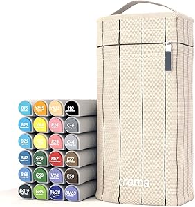 Croma Lite Brush Dual Tip Alcohol Based Sketch Markers,24 Skin/Gray/Basics Set, for Coloring Manga, Comic, Illustrations, Art, Industrial Design, Artists, with Cotton Canvas Bag (Basic)