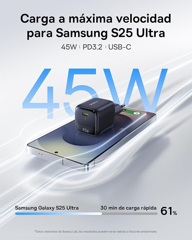 Carregador USB C de 45W GAN com cabo de 1 m, adaptador de carregamento rápido PPS PD para Samsung S25 Ultra/S24, iPhone 17/16/15 Pro MAX, iPad, MacBook, Pixel