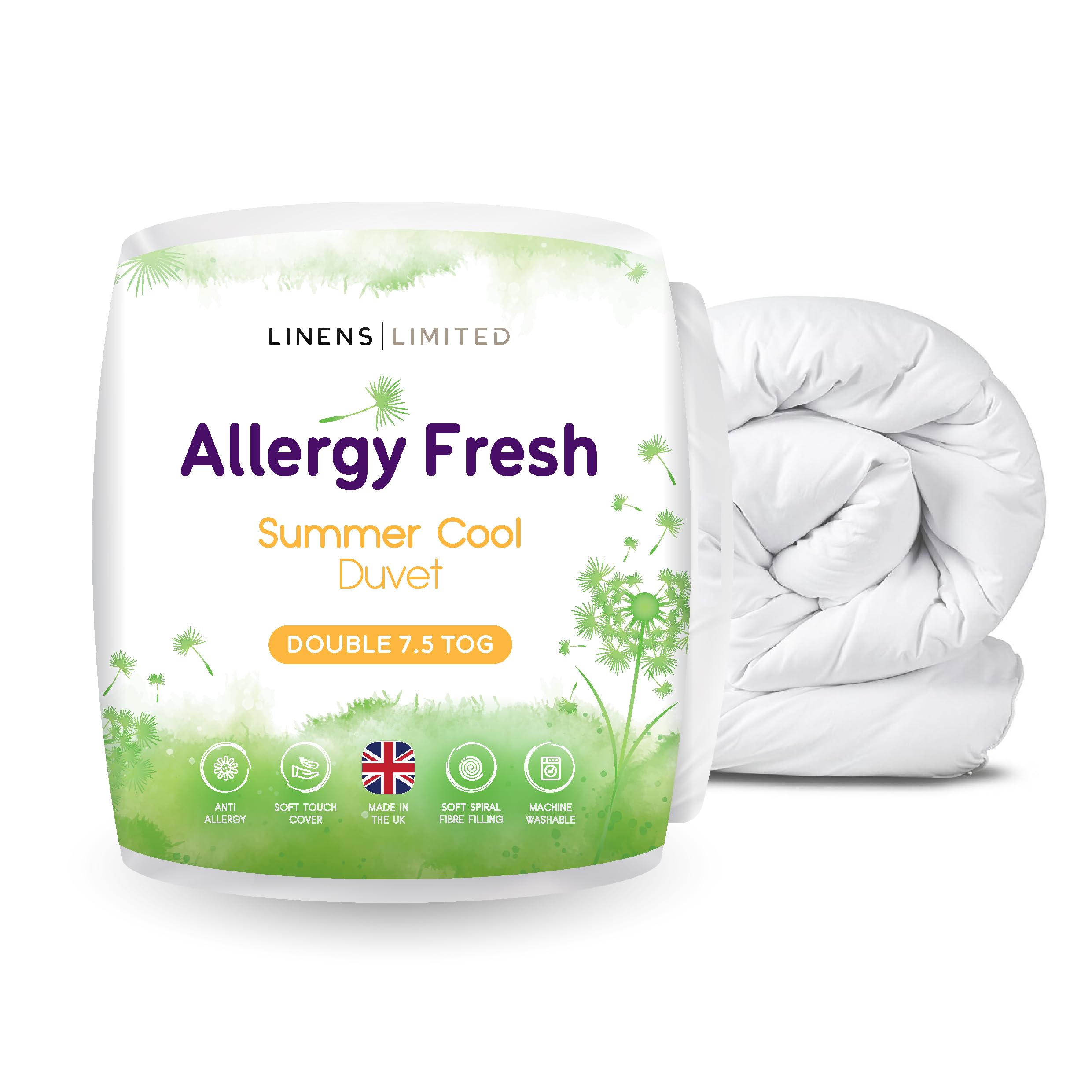 Linens Limited - Double Duvet 7.5 Tog, Made in the UK, Allergy Fresh, Summer Cool Quilt, Soft and Comfy, Anti Allergy Hollowfibre, Machine Washable (White)