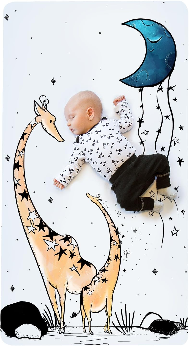 JumpOff Jo - Fitted Crib Sheet, Super Soft Breathable 100% Cotton Baby Crib Sheet for Standard Crib Mattresses and Toddler Beds, 28 in. x 52 in. - Giraffe and a Calf