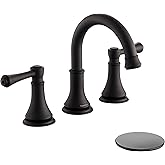 TimeArrow Matte Black 8 inch Widespread Bathroom Sink Faucet 3 Holes with Pop-Up Drain, 2 Handle Modern Bathroom/Vanity/Lavatory Faucet with Brass 360° Swivel Spout, TAF830Y-MB
