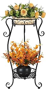 Winiko Metal Plant Stand, Plant Shelf | 2-Tier Plant Flower Stand Stand Corner Plant Stand for Outdoor Indoor Garden Terrace Living Room (1, Black)