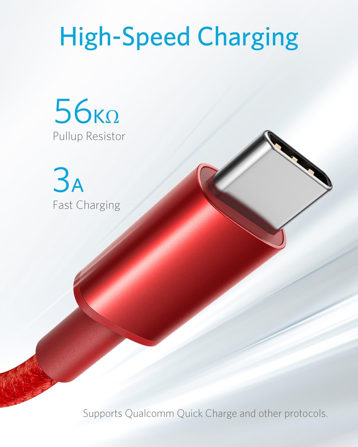 USB Type C Cable, Anker [2-Pack 3Ft] Premium Nylon USB-C to USB-A Fast Charging Type C Cable, for Samsung Galaxy S10 / S9 / S8 / Note 8, LG V20 / G5 / G6 and More(Red)