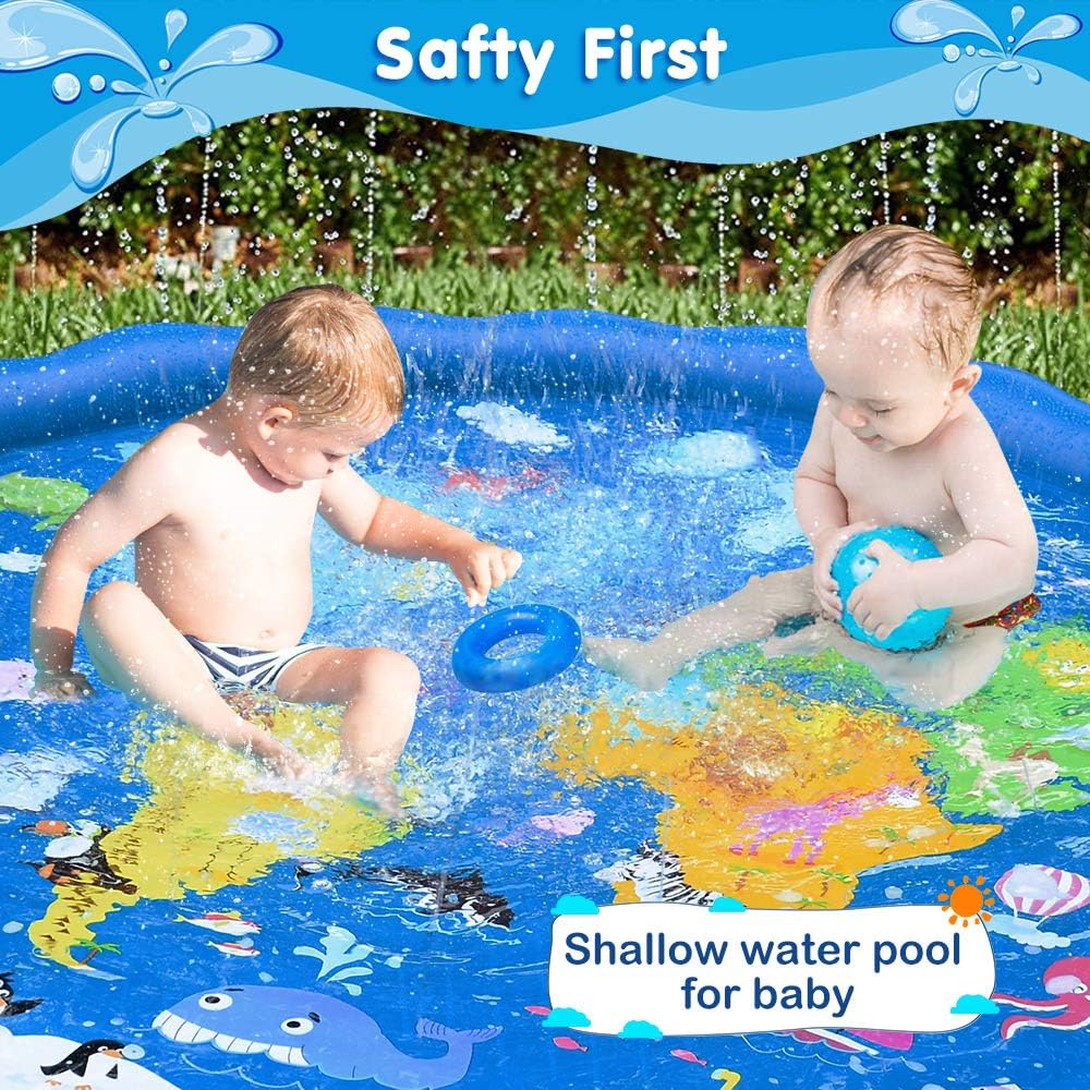 MAGIFIRE Splash Pad, Sprinkler for Kids & Baby Pool 3-in-1 67" Water Toys Gifts for 1 2 3 4 5 Year Old Boys Girls Toddler Splash Play Mat(Map): Toys & Games