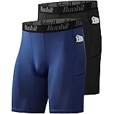 Runhit 2 Pack Mens Compression Shorts with Pocket, Spandex Athletic Workout Shorts, Performance Underwear for Running