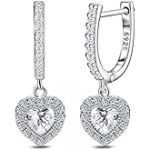 Heart Hoop Earrings for Women Sterling Silver CZ Heart Dangle Hoop Earrings Shinny Delicate Love Huggie Earrings Highly Polished Dainty Minimalist Lightweight Jewelry Gifts for Birthday Party