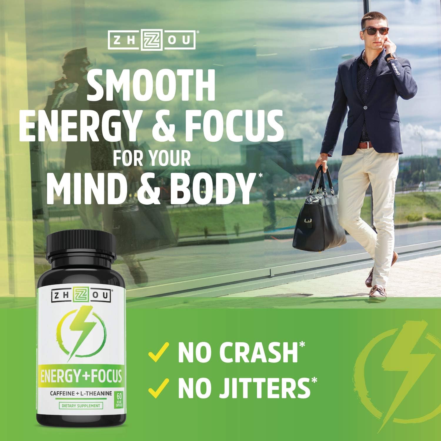 Caffeine with L-Theanine for Smooth Energy & Focus - Focused Energy for Your Mind & Body - No Crash ▫ No Jitters - #1 Nootropic Stack for Cognitive Performance - Veggie Capsules: Health & Personal Care