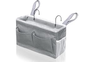 Kanrichu 1pcs Bedside Caddy, 14.6'' Large Storage Organizer, Hanging Bag Holder with Pockets for Bedroom, Loft Bed Tent, Top Bunk bed Shelf Accessories (Grey)