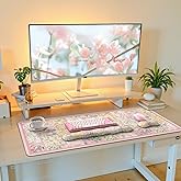 iLeadon Cute Floral Desk Mat Set, Non Slip Mouse Pad with Wrist Support, Wrist Pad for Keyboard, Desk Mat with Wrist Rest, Ergonomic Mouse Pad Set for Women Home Office (Pink)