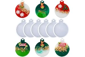 Christmas Resin Molds Silicone, 6 Pcs Christmas Ornaments Round Shape Pendant Molds for Epoxy Resin, Actvty Epoxy Casting Molds DIY Crafts Gift Jewelry Keychain Making