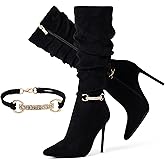 Elisabet Tang Women's Knee High Booties,Faux Suede 4" Stiletto Heel Pointed Toe Knee High Boots Side Zipper Boots Dress Shoes