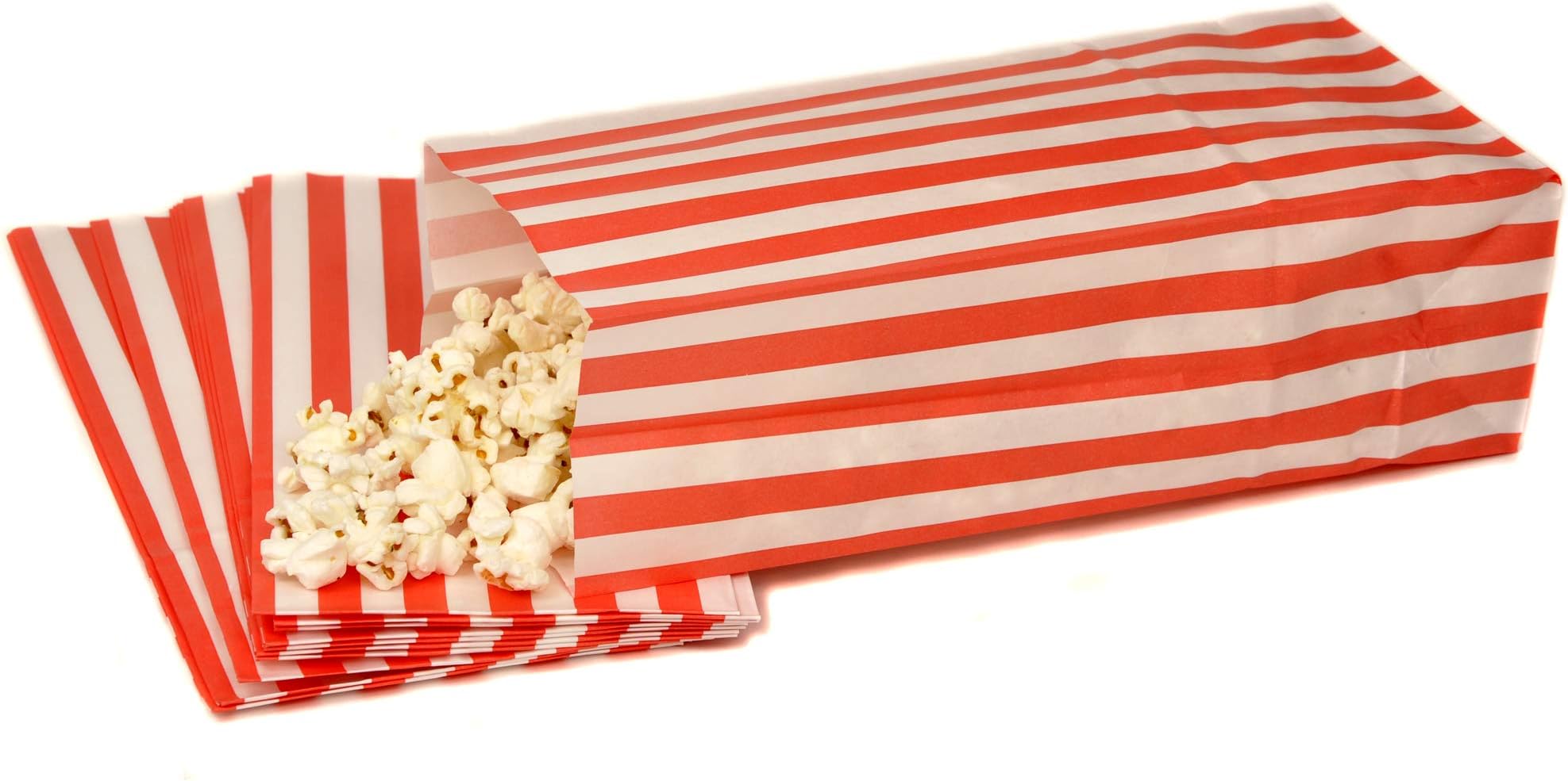 Bag It Plastics Red & White Pick n Mix Sweet Popcorn Bags 4 x 9.5 x 3 Pack of 25