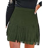 CUPSHE Women Fringe Skirts Western Cowgirl Terra Cotta High Waist Mini Skirt Suede Tassel Short Counrty Concert