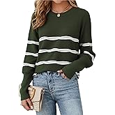 ECOWISH Women's Long Sleeve Crewneck Striped Sweater - Fall 2025 Trendy Casual Knitwear for Office & Daily Wear