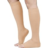TOFLY® 30-40mmHg Medical Graduated Compression Socks for Men & Women, Open Toe Knee High Compression Socks,Firm Support for Circulation Recovery,Shin Splints,Varicose Veins,Edema,Nursing, Beige L