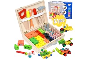 SUPINEEDO Tool Kit for Kids,57 Pcs Wooden Kids Tool Set,Toddler Tools Set with Box, STEM Educational Toys for 2 3 4 5 6 Year Old Boys Girls Children，Christmas Birthday Gift for Kids