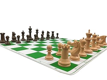 CHESSNCRAFTS 17X17 ROLL up Tournament Chess Board Game Set with Exclusive New Design Staunton Chess Men in Solid Plastic- Professional Tournament Chess Men Pieces - Fide Championship Set